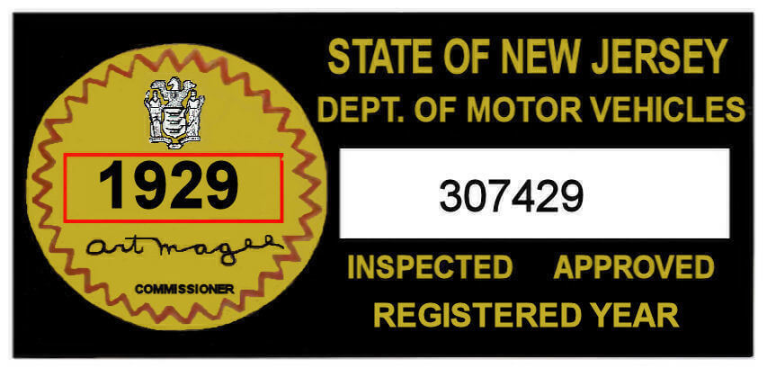 (image for) 1929 New Jersey safety check Inspection Sticker